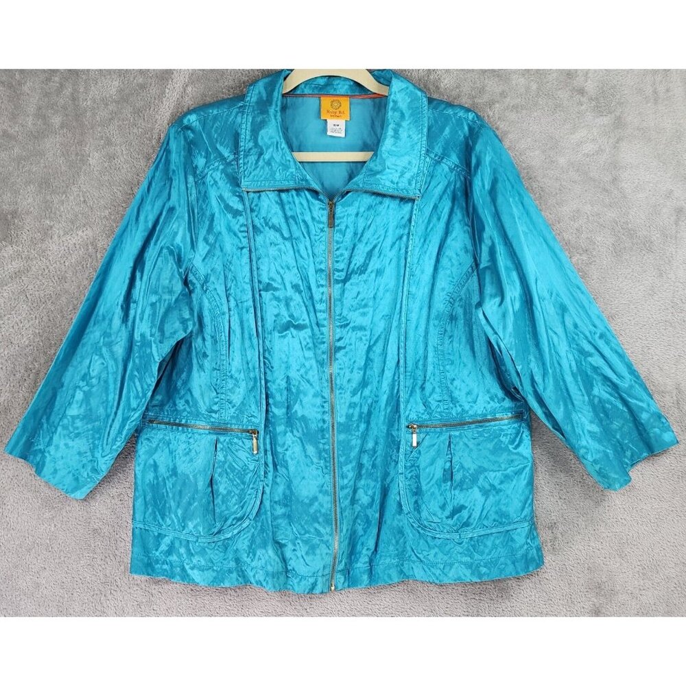Ruby Rd Jacket Womens Size 16W Blue Retro Full Zip Long Sleeve 90s Vintage